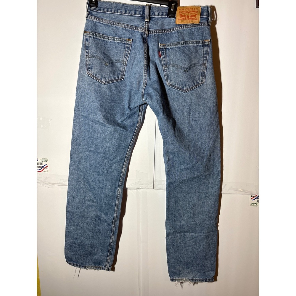 Levi Strauss 505 Mens Jeans 33x32‎ Blue Straight Leg Distressed Denim
